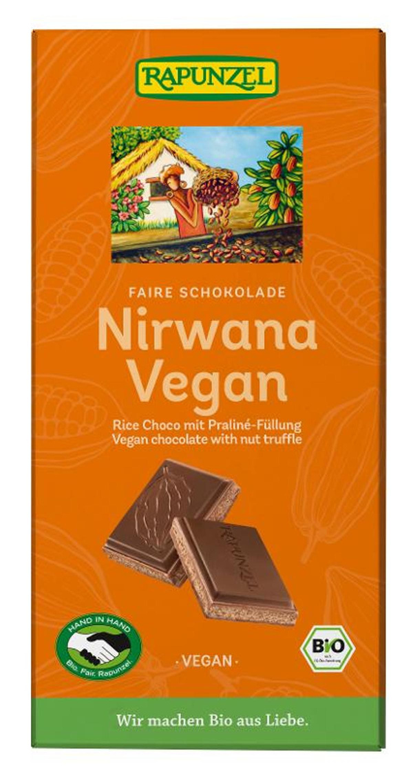 Produktfoto zu Nirwana vegane Schokolade mit Praliné-Füllung fair