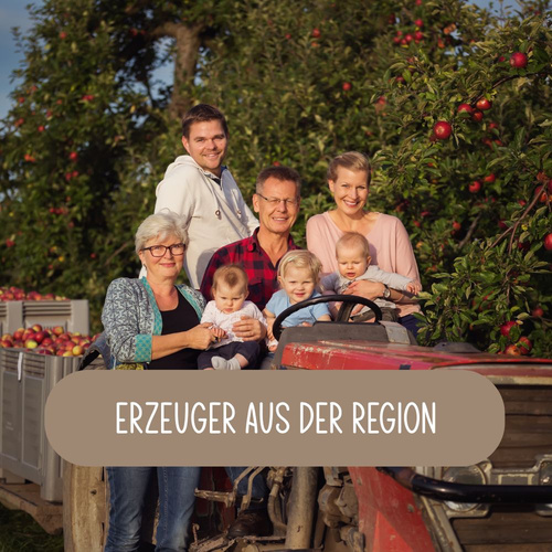 KI generiert: Das Bild zeigt Hände, die eine Erdscholle halten, umgeben von Logos von Bio-Verbänden wie Naturland, Demeter und Bioland. Darüber hinaus wird mit dem Text "100% BIO KEINE FLUGWARE" auf biologische und regional produzierte Produkte hingewiesen.