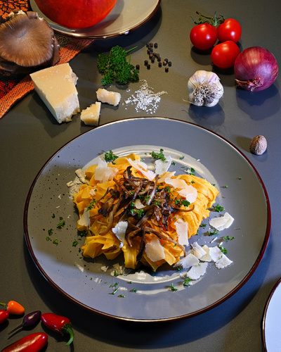 Rezeptbild für Kürbistagliatelle mit Austernpilzen