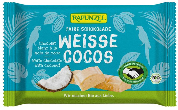 Produktfoto zu Weisse Schokolade mit Kokosstückchen Hand in Hand