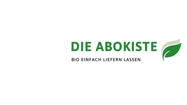 KI generiert: Logo mit grünem Blatt und Text: "DIE ABOKISTE - BIO EINFACH LIEFERN LASSEN".