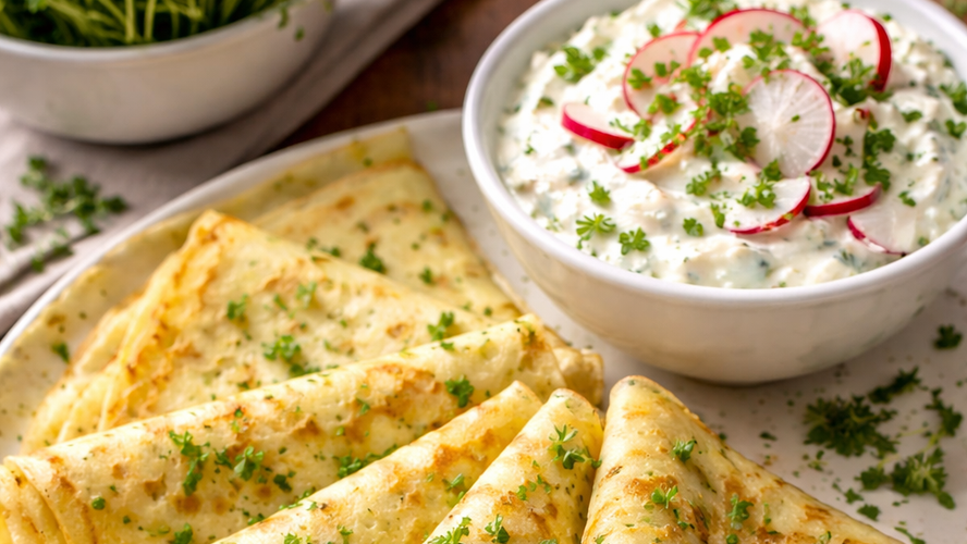 Rezeptbild für Kresse Pfannkuchen mit Dip