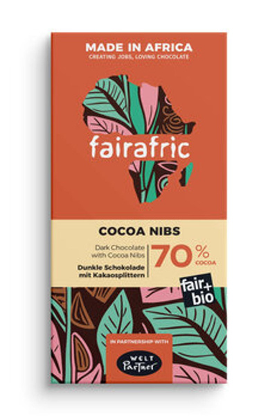 Produktfoto zu Zartbitterschokolade 70% & Kakaosplitter fairafric vegan