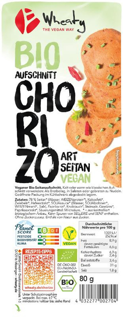 Produktfoto zu Wheaty Aufschnitt Chorizo - veganer Seitanaufschnitt