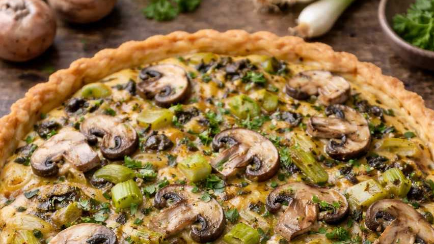 Rezeptbild für Vegane Champignon-Lauch-Quiche