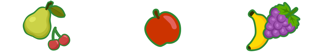 KI generiert: Illustration von Obst: Birne und Kirschen, Apfel, Banane und Trauben.