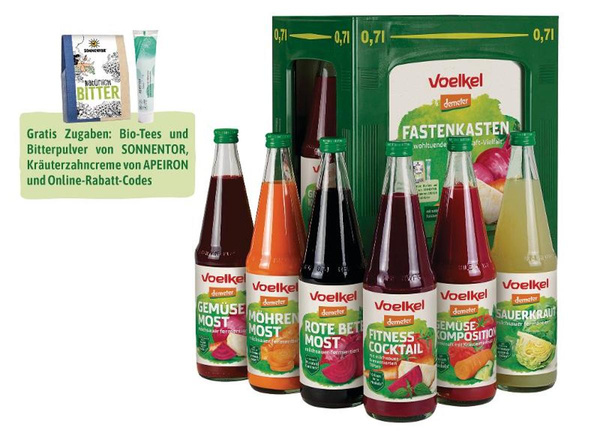 Produktfoto zu Fastenkasten 6x0,7l  6 verschiedene Gemüsesäfte