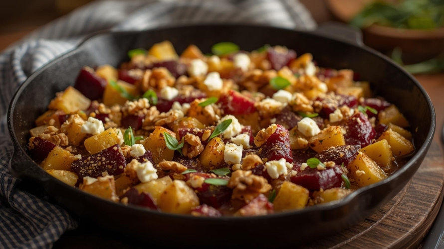 Rezeptbild für Kartoffelgratin mit roter Bete und Porree