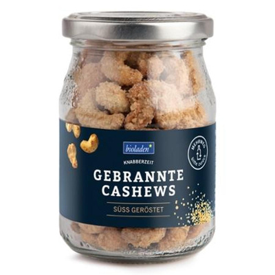 Produktfoto zu Gebrannte Cashews süss geröstet bioladen Mehrwegglas