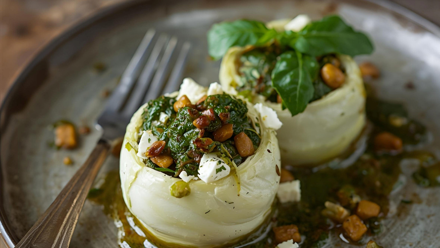 Rezeptbild für Kohlrabi gefüllt mit Spinat, Schafskäse & Schalotten