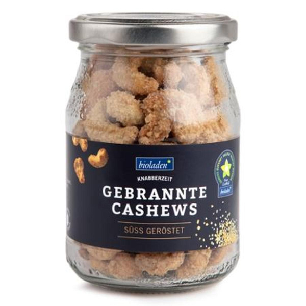 Produktfoto zu Gebrannte Cashews süss geröstet bioladen Mehrwegglas