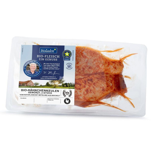 Produktfoto zu Hähnchenkeulen, gewürzt 2 Stück, ca. 500g