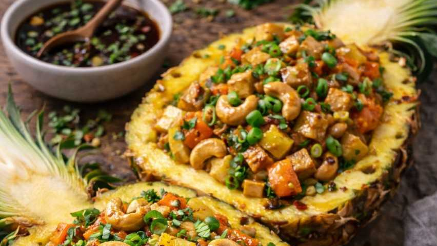 Rezeptbild für Gefüllte Ananas nach thailändischer Art (vegan)