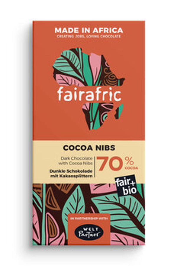 Produktfoto zu Zartbitterschokolade 70% & Kakaosplitter fairafric vegan
