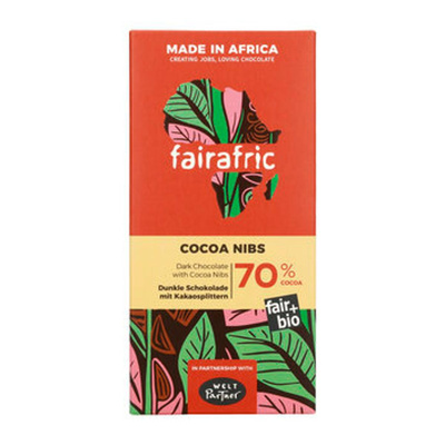 Produktfoto zu Zartbitterschokolade 70% & Kakaosplitter fairafric vegan