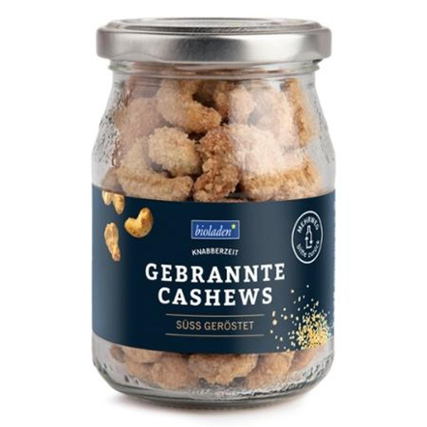 Produktfoto zu Gebrannte Cashews süss geröstet bioladen Mehrwegglas