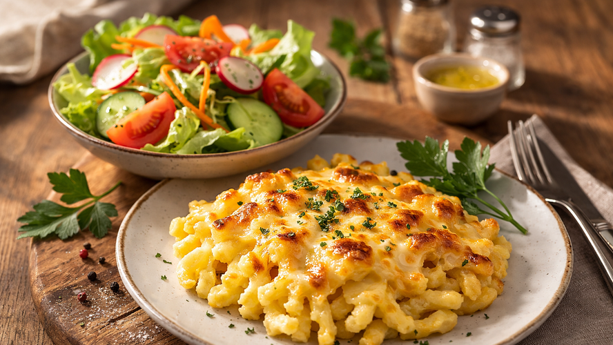 Rezeptbild für Käsespätzle mit gemischtem Salat